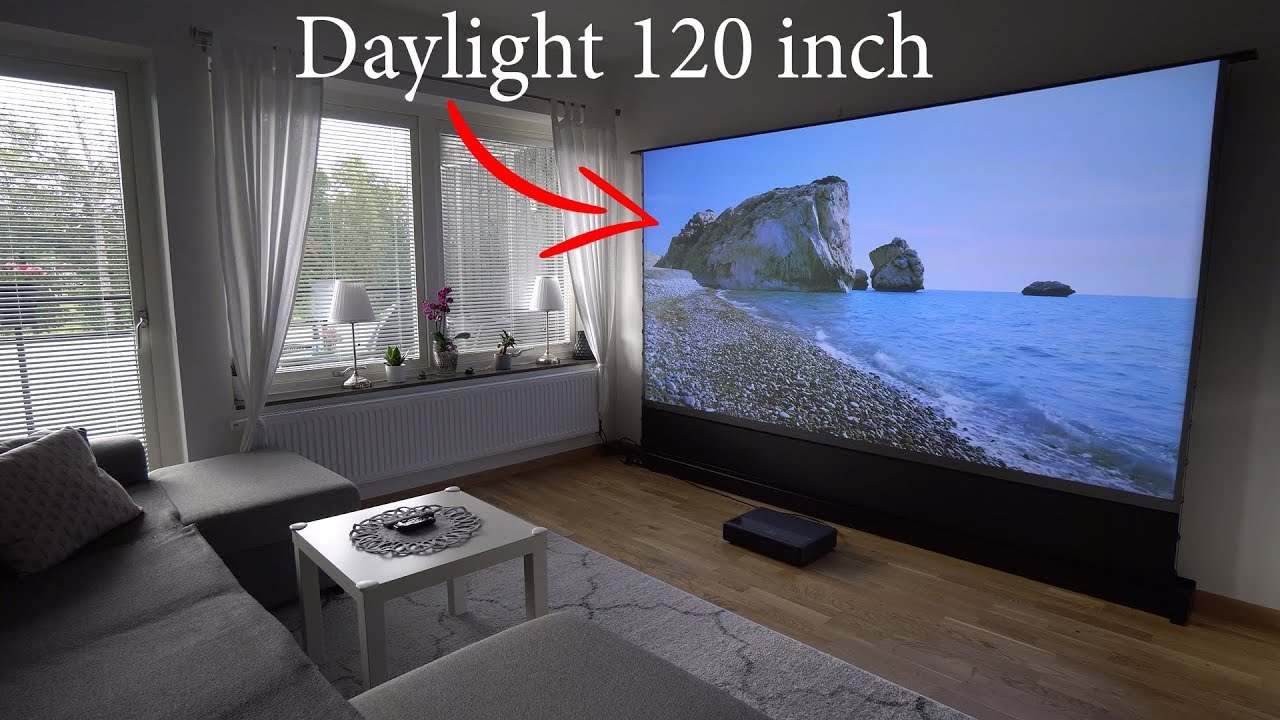 Xiaomi 4K laser projector on 120'' Floor Rising ALR Projection Screen ...